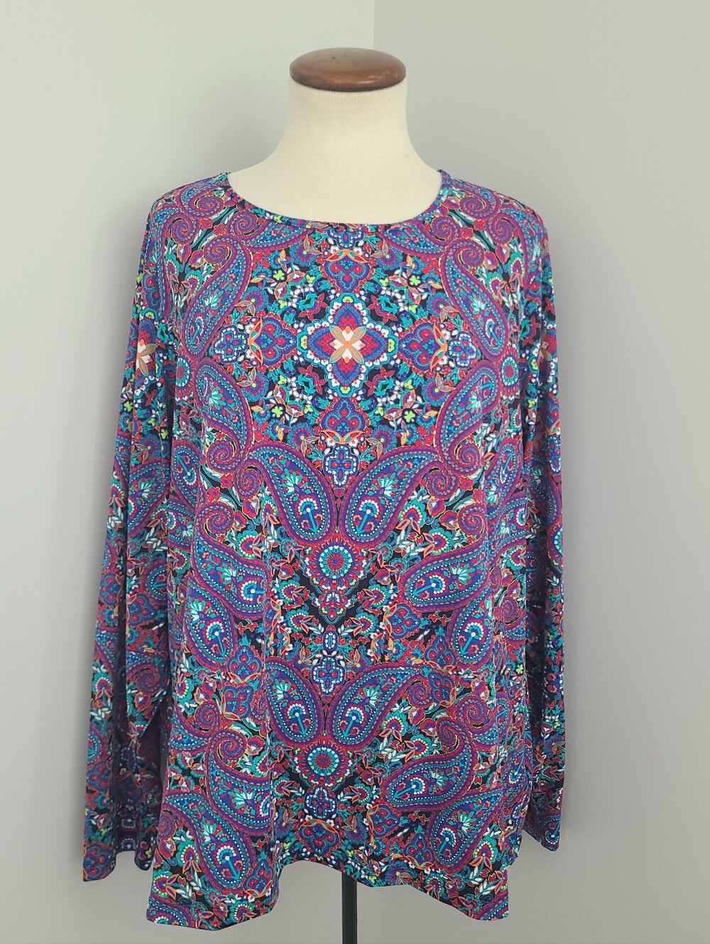Lands End Sunshade UPF50 Rash Guard Swim Top Size 2X Long Sleeve Paisley Shirt